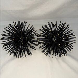 Set of 2 Black Atomic Metal Starburst Sea Urchin Sphere Table Decor